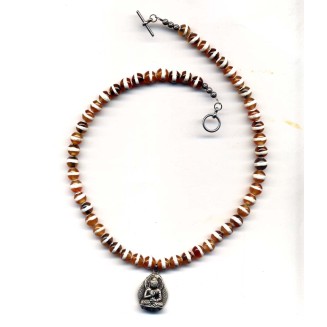 Buddha Necklace, Orange Dzi Onyx Necklace, Nepal Buddha Pendant Necklace, Buddhist Jewelry By AnnaArt72
