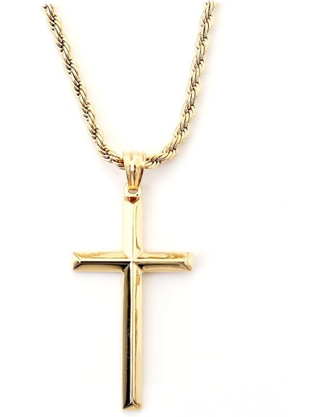 24K Gold Rope Chain Style Cross Pendant Necklace 3MM Cross Necklace Gift for MEN, HUSBAND FIANCE Thin for Charms Miami Cuban Link Diamond Cut Religious Beveled Edge