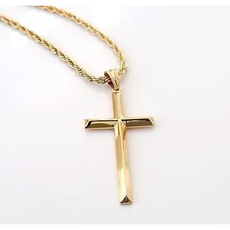 24K Gold Rope Chain Style Cross Pendant Necklace 3MM Cross Necklace Gift for MEN, HUSBAND FIANCE Thin for Charms Miami Cuban Link Diamond Cut Religious Beveled Edge