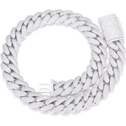 20mm Iced Out Cuban Link Chain 18K White Gold Plated 4-Row dense 5A+ Cubic Zirconia Bling Diamond Necklace Hip Hop Rapper Luxury Jewelry Thick Heavy Cuban Link Chain for Men and Women
