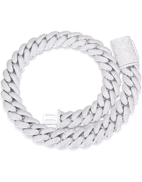 20mm Iced Out Cuban Link Chain 18K White Gold Plated 4-Row dense 5A+ Cubic Zirconia Bling Diamond Necklace Hip Hop Rapper Luxury Jewelry Thick Heavy Cuban Link Chain for Men and Women