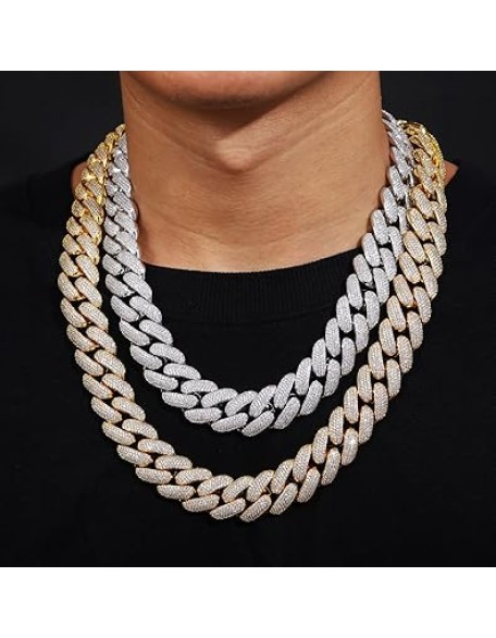 20mm Iced Out Cuban Link Chain 18K White Gold Plated 4-Row dense 5A+ Cubic Zirconia Bling Diamond Necklace Hip Hop Rapper Luxury Jewelry Thick Heavy Cuban Link Chain for Men and Women