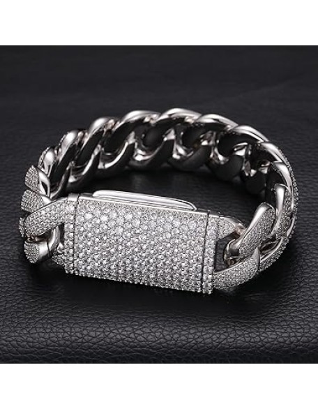 20mm Iced Out Cuban Link Chain 18K White Gold Plated 4-Row dense 5A+ Cubic Zirconia Bling Diamond Necklace Hip Hop Rapper Luxury Jewelry Thick Heavy Cuban Link Chain for Men and Women