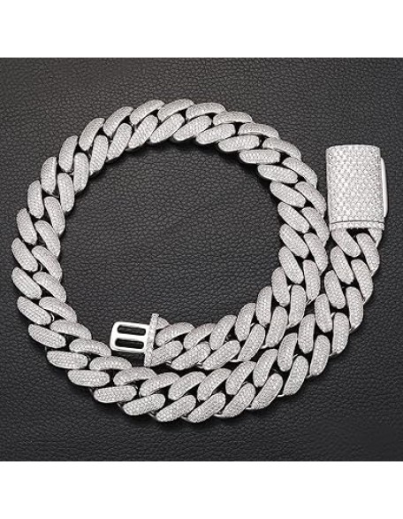 20mm Iced Out Cuban Link Chain 18K White Gold Plated 4-Row dense 5A+ Cubic Zirconia Bling Diamond Necklace Hip Hop Rapper Luxury Jewelry Thick Heavy Cuban Link Chain for Men and Women