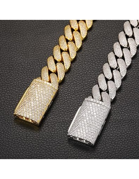 20mm Iced Out Cuban Link Chain 18K White Gold Plated 4-Row dense 5A+ Cubic Zirconia Bling Diamond Necklace Hip Hop Rapper Luxury Jewelry Thick Heavy Cuban Link Chain for Men and Women