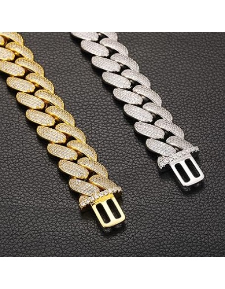20mm Iced Out Cuban Link Chain 18K White Gold Plated 4-Row dense 5A+ Cubic Zirconia Bling Diamond Necklace Hip Hop Rapper Luxury Jewelry Thick Heavy Cuban Link Chain for Men and Women