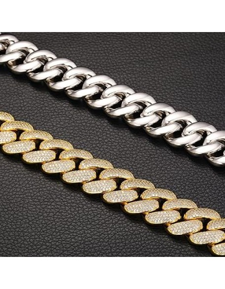 20mm Iced Out Cuban Link Chain 18K White Gold Plated 4-Row dense 5A+ Cubic Zirconia Bling Diamond Necklace Hip Hop Rapper Luxury Jewelry Thick Heavy Cuban Link Chain for Men and Women