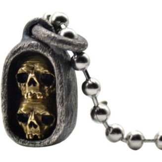 Chinese Vintage 925 Silver Skeleton Skull Buddha Beads Pendant Necklace Men Women Collectables Jewelry Accessories Gift
