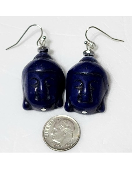 Carved Red Blue White Gemstone Multi-Buddha Handmade Necklace Earrings