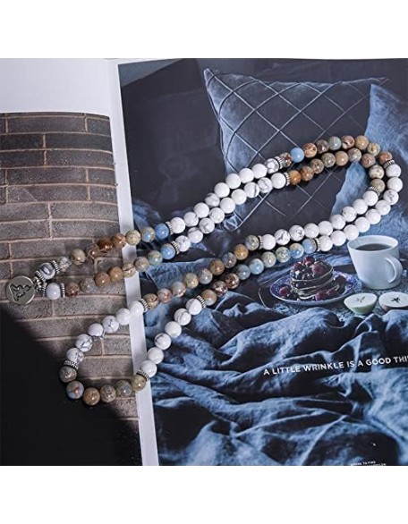 8mm Natural Emperor Jasper Beaded Elastic Cord Wrap Bracelet Meditation Yoga Healing Jewelry 108 Mala Women Bangle (Buddha)