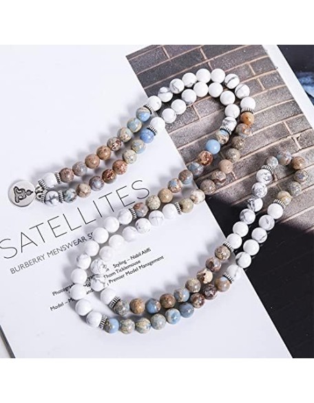 8mm Natural Emperor Jasper Beaded Elastic Cord Wrap Bracelet Meditation Yoga Healing Jewelry 108 Mala Women Bangle (Buddha)
