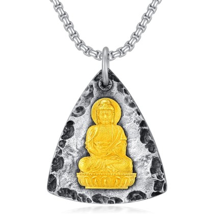 Fathers Gift Buddha Necklace for Men Women 925 Sterling Silver/14K Gold Plated Buddhist Necklace Chinese Lucky Talisman Amulet Protection Ideal Gifts for Christmas Xmas