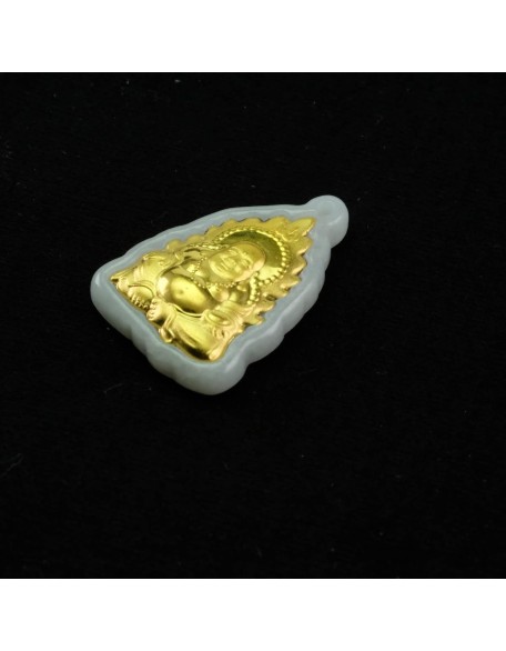 Happy Laugh Buddha Gold Leaf Natural Jadeite Jade Pendant