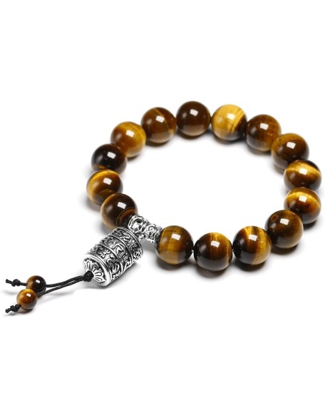 Natural A Grade Tiger Eye Stone 12MM Beads Buddhist Tibetan Buddha Strand Bracelet Vintage Charm Bracelets Men Women Handmade