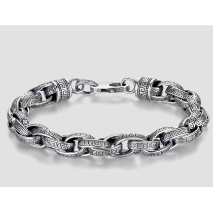 Jewelry Bracelet,Beaded Bracelets,Man Tibetan silverBracelet Adjustable Cuff Bangle Hand Carve Vintage Pattern Chinese Bracelets Birthday Gifts for Friend Couples (Color : B, Size : 22cm)