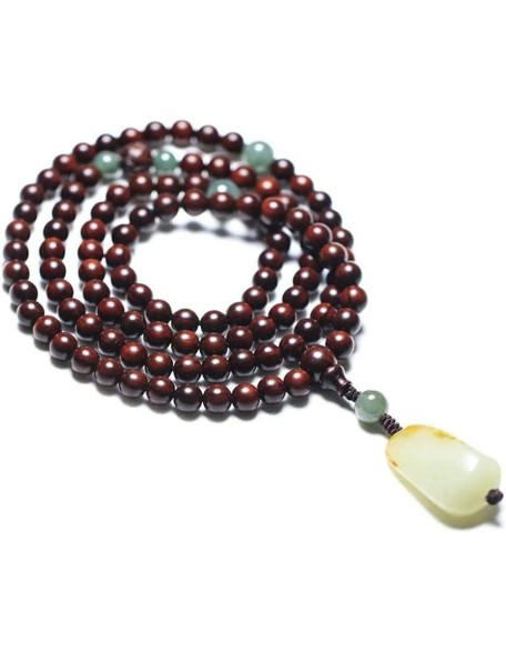 Buddhist Prayer Bead Bracelet,Buddha Meditation Beads Bangle,108 Prayer Beads Natural Sandalwood with Jade Pendant Tibetan Buddhist Bead Necklace Jewelry(Color:A)