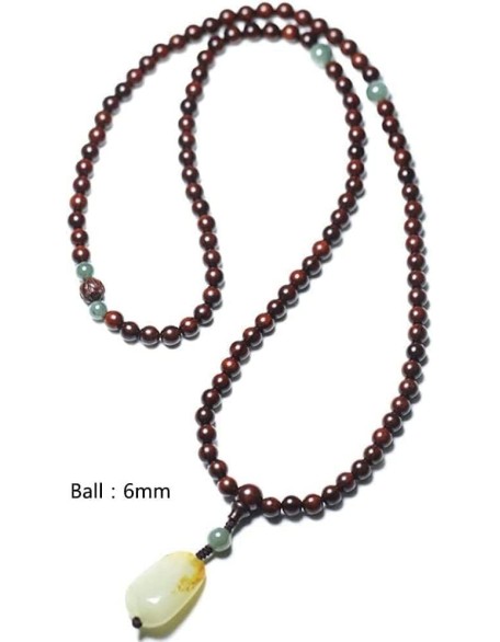 Buddhist Prayer Bead Bracelet,Buddha Meditation Beads Bangle,108 Prayer Beads Natural Sandalwood with Jade Pendant Tibetan Buddhist Bead Necklace Jewelry(Color:A)