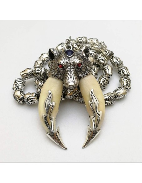 Car Hanging,Car Pendant,Car Ornament,Wolf Tooth Craft Pendant Necklace Dog Teeth Statues Sculptures Evil Protect Peace Men Born Year Gifts Buddha Head Chain Art Decorative Object