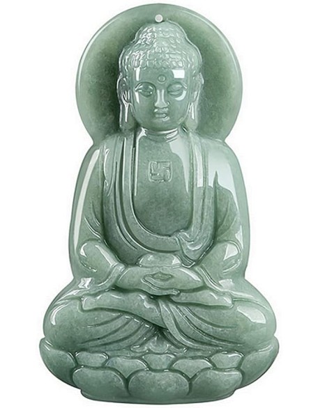 Natural Grade A Jade Jadeite Bean green three-dimensional Buddha Amitabha ice seed jade pendant Statue of Buddha men and women pendant