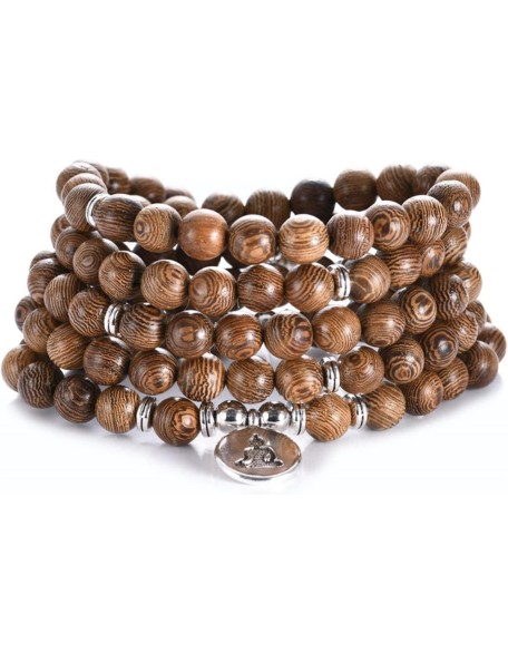 mala Beads,Rosary Beads, 1 Pc Multilayer Wood Beads Lotus Tibetan Buddha Charm Rosary Bracelet for Women Men Jewelry-OM (Color : Om) (Color : Buddha Short)
