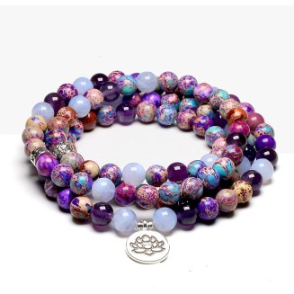 8mm Purple Emperor Tourmaline Bead Bracelet,108 Mala Tibetan Natural Gemstone Prayer Buddha Beads Mala Wrap Bracelet Necklace for Meditation Yoga Women