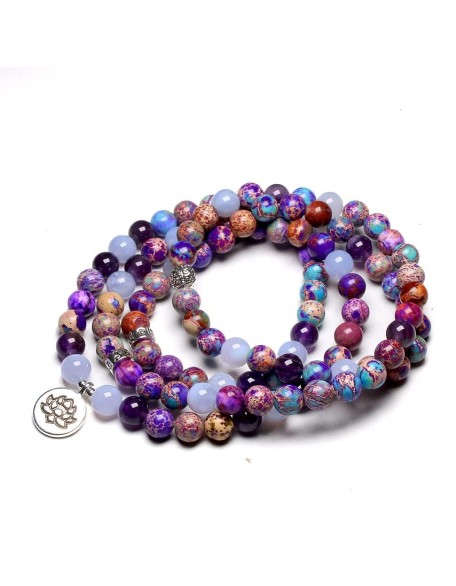 8mm Purple Emperor Tourmaline Bead Bracelet,108 Mala Tibetan Natural Gemstone Prayer Buddha Beads Mala Wrap Bracelet Necklace for Meditation Yoga Women
