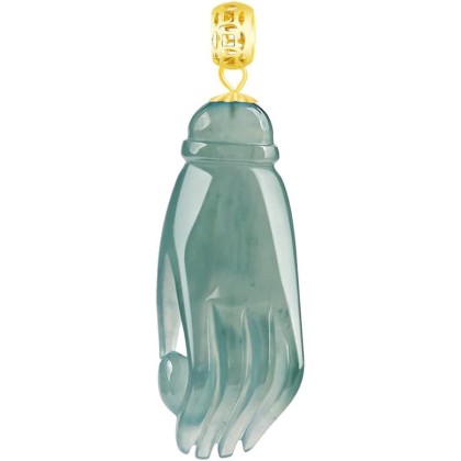 Natural Jade Fortune Cui Oil Buddha Hande Pendant Grade A Jadeite Certified Hand-Carved Fengshui Amulet Wealth Pendant Necklace,18K Gold Buckle，Silver Necklace.