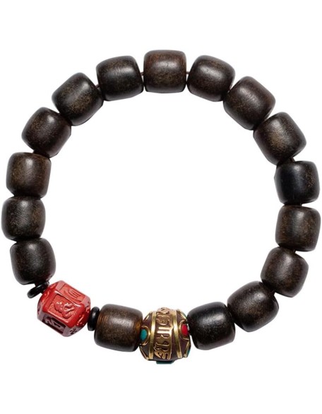11Mm Agarwood Bracelet Tibetan Copper Bead Bracelet Cinnabar Six Word Proverbs Buddha Bead Prayer Bracelet