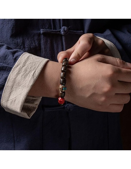 11Mm Agarwood Bracelet Tibetan Copper Bead Bracelet Cinnabar Six Word Proverbs Buddha Bead Prayer Bracelet