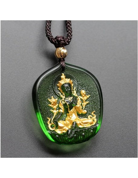 Green Tara Buddha Glazed Pendant Necklace Length Necklace Tara Buddha, Buddha Statue Guanyin Pendant, 1pcs
