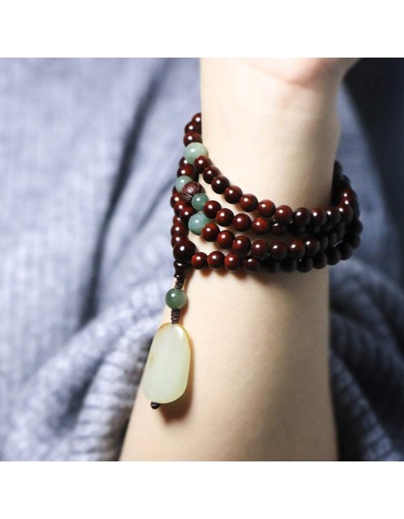 Bead Bracelet,Prayer Beads Bracelet,108 Prayer Beads Natural Sandalwood with Jade Pendant Tibetan Buddhist Bead Necklace Jewelry(Color:A) (Color : Onecolor, Size : 6mm)