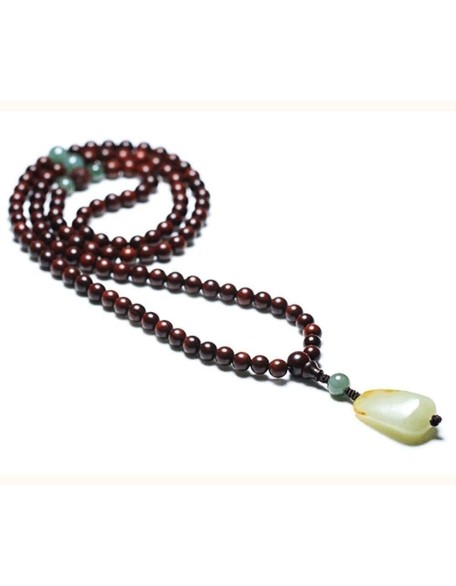 Bead Bracelet,Prayer Beads Bracelet,108 Prayer Beads Natural Sandalwood with Jade Pendant Tibetan Buddhist Bead Necklace Jewelry(Color:A) (Color : Onecolor, Size : 6mm)