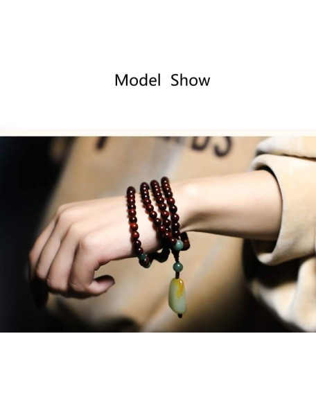 Bead Bracelet,Prayer Beads Bracelet,108 Prayer Beads Natural Sandalwood with Jade Pendant Tibetan Buddhist Bead Necklace Jewelry(Color:A) (Color : Onecolor, Size : 6mm)