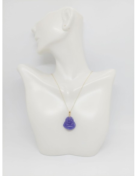 Jade Buddha in 14k Yellow Gold Pendant/Necklace w/18 Inches yellow gold 14k Rope chain for a Purple Jade LOVER. Lucky Buddha. Pendant 27mm x 18mm Buddha. JADE.