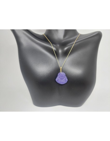 Jade Buddha in 14k Yellow Gold Pendant/Necklace w/18 Inches yellow gold 14k Rope chain for a Purple Jade LOVER. Lucky Buddha. Pendant 27mm x 18mm Buddha. JADE.