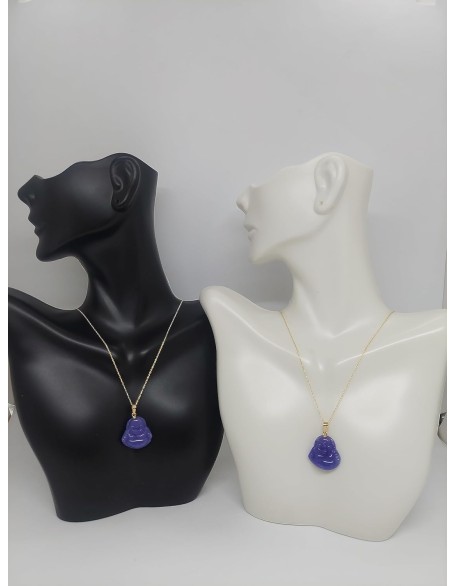 Jade Buddha in 14k Yellow Gold Pendant/Necklace w/18 Inches yellow gold 14k Rope chain for a Purple Jade LOVER. Lucky Buddha. Pendant 27mm x 18mm Buddha. JADE.