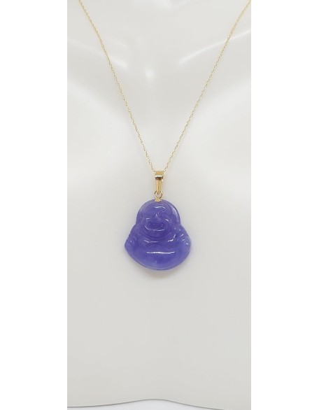 Jade Buddha in 14k Yellow Gold Pendant/Necklace w/18 Inches yellow gold 14k Rope chain for a Purple Jade LOVER. Lucky Buddha. Pendant 27mm x 18mm Buddha. JADE.