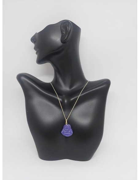 Jade Buddha in 14k Yellow Gold Pendant/Necklace w/18 Inches yellow gold 14k Rope chain for a Purple Jade LOVER. Lucky Buddha. Pendant 27mm x 18mm Buddha. JADE.