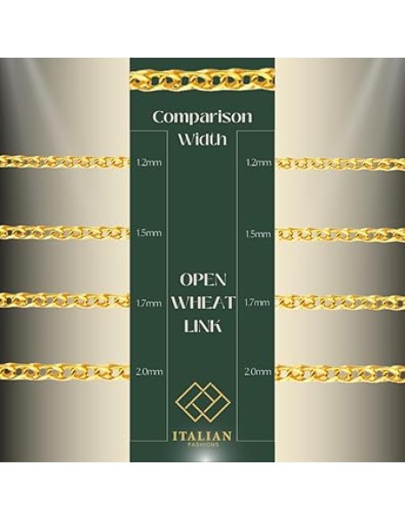 REAL Solid 14K or 10K Yellow Gold 1.50mm,1.7mm, 2.0mm Flat Open Wheat Spiga Chain Necklace with Lobster Claw Clasp | Multiple Lengths Available | Men Women | MADE IN ITALY
