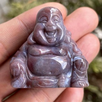 Carving Indian Agate Laughing Happy Buddha Statue, Natural Healing Maitreya Pocket Figurine Home Decoration Fengshui 1.5 Inches