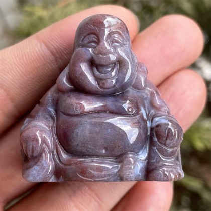 Carving Indian Agate Laughing Happy Buddha Statue, Natural Healing Maitreya Pocket Figurine Home Decoration Fengshui 1.5 Inches