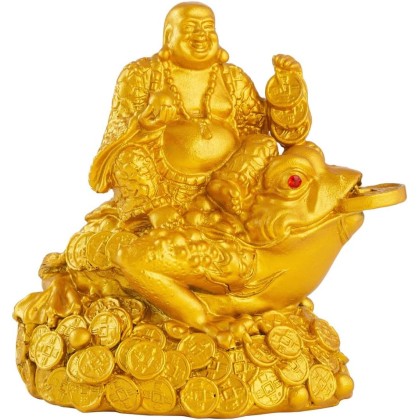 Feng Shui Laughing Buddha Money Frog，Lucky Money Toad Decorations,Ideal for Attracting Wealth(Gold Buddha)