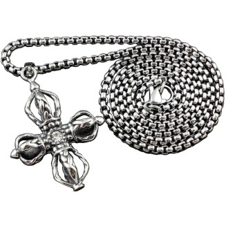 Tibet Tibetan Vajra Dorje Buddha Buddhism Men's Pendant Necklace + Box Chain
