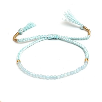 Gempires Braided Beaded Bracelet, Aquamarine Gemstone Bracelet, Pull String Adjustable Bracelet, Natural Gemstone, March Birthstone Jewelry for Women, Gift for Her (aquamarine)