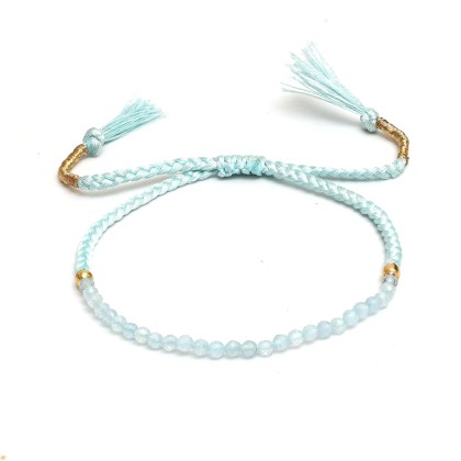 Gempires Braided Beaded Bracelet, Aquamarine Gemstone Bracelet, Pull String Adjustable Bracelet, Natural Gemstone, March Birthstone Jewelry for Women, Gift for Her (aquamarine)