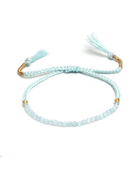 Gempires Braided Beaded Bracelet, Aquamarine Gemstone Bracelet, Pull String Adjustable Bracelet, Natural Gemstone, March Birthstone Jewelry for Women, Gift for Her (aquamarine)