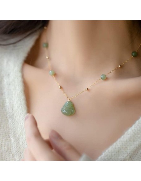 14K/18K Gold Buddha Necklace with Natural Jade Pendant, Unique Birthday or Gift for Women, Ideal for Wife or Mother