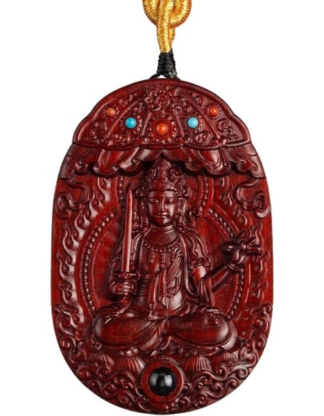 Rosewood Buddha Amulet Pendant Necklace,Tibetan Buddhist Jewelry,Feng Shui Wealth Good Luck Protection,Religion Gifts,Ward Off Evil Necklace Talisman,Handmade Wood Carving