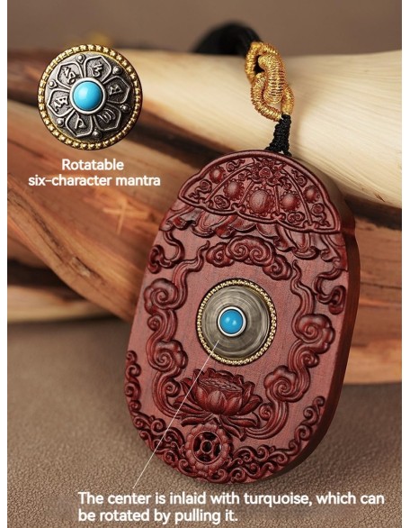 Rosewood Buddha Amulet Pendant Necklace,Tibetan Buddhist Jewelry,Feng Shui Wealth Good Luck Protection,Religion Gifts,Ward Off Evil Necklace Talisman,Handmade Wood Carving