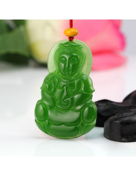 Dark green Jade GuanYin Buddha Pendant Necklace for Men Women Genuine Grade A Ice Emerald Jadite Necklaces